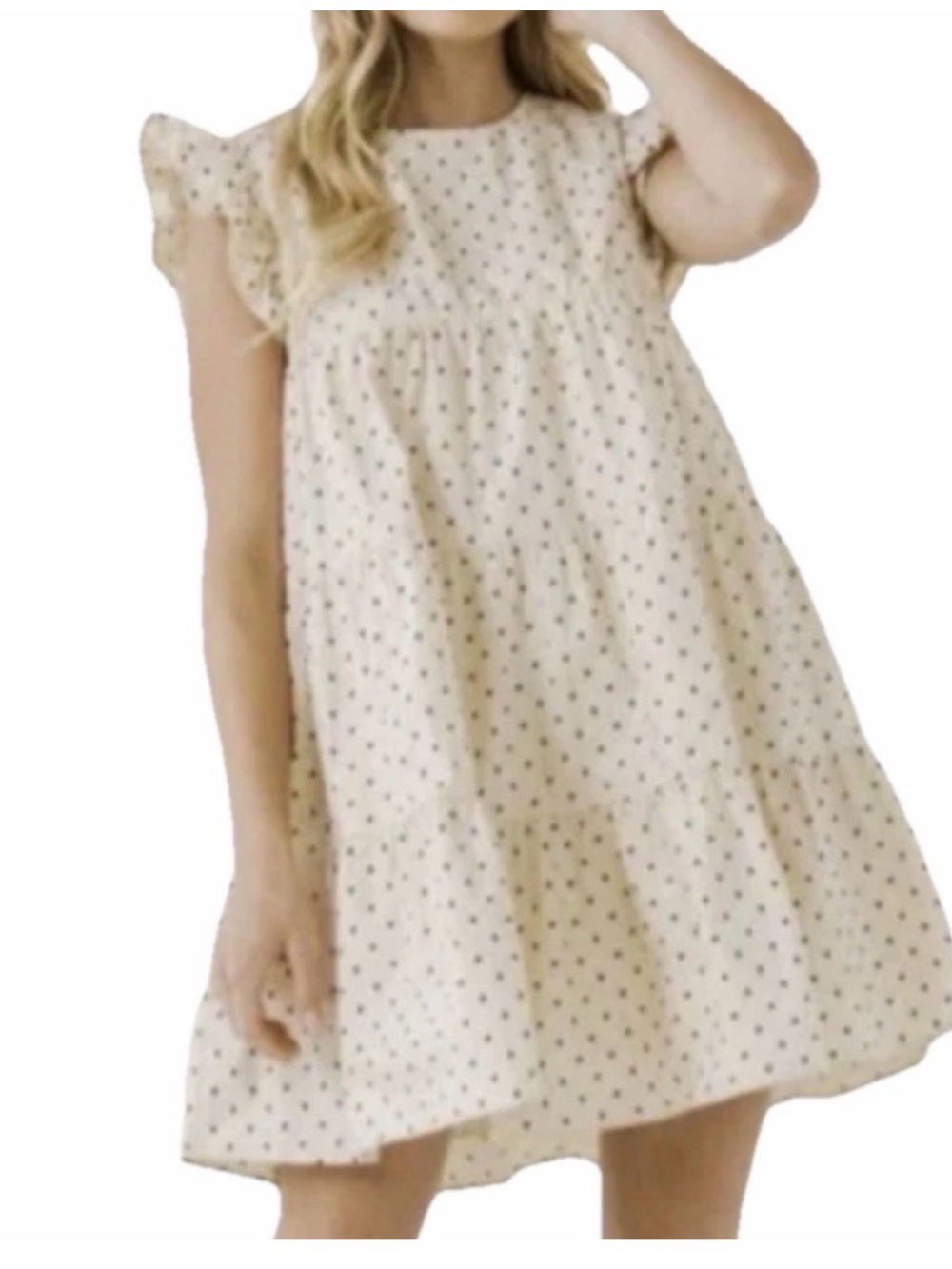 English‎ Factory Polka Dot Babydoll Dress Sz Large Ruffles Beige Flirty Feminine